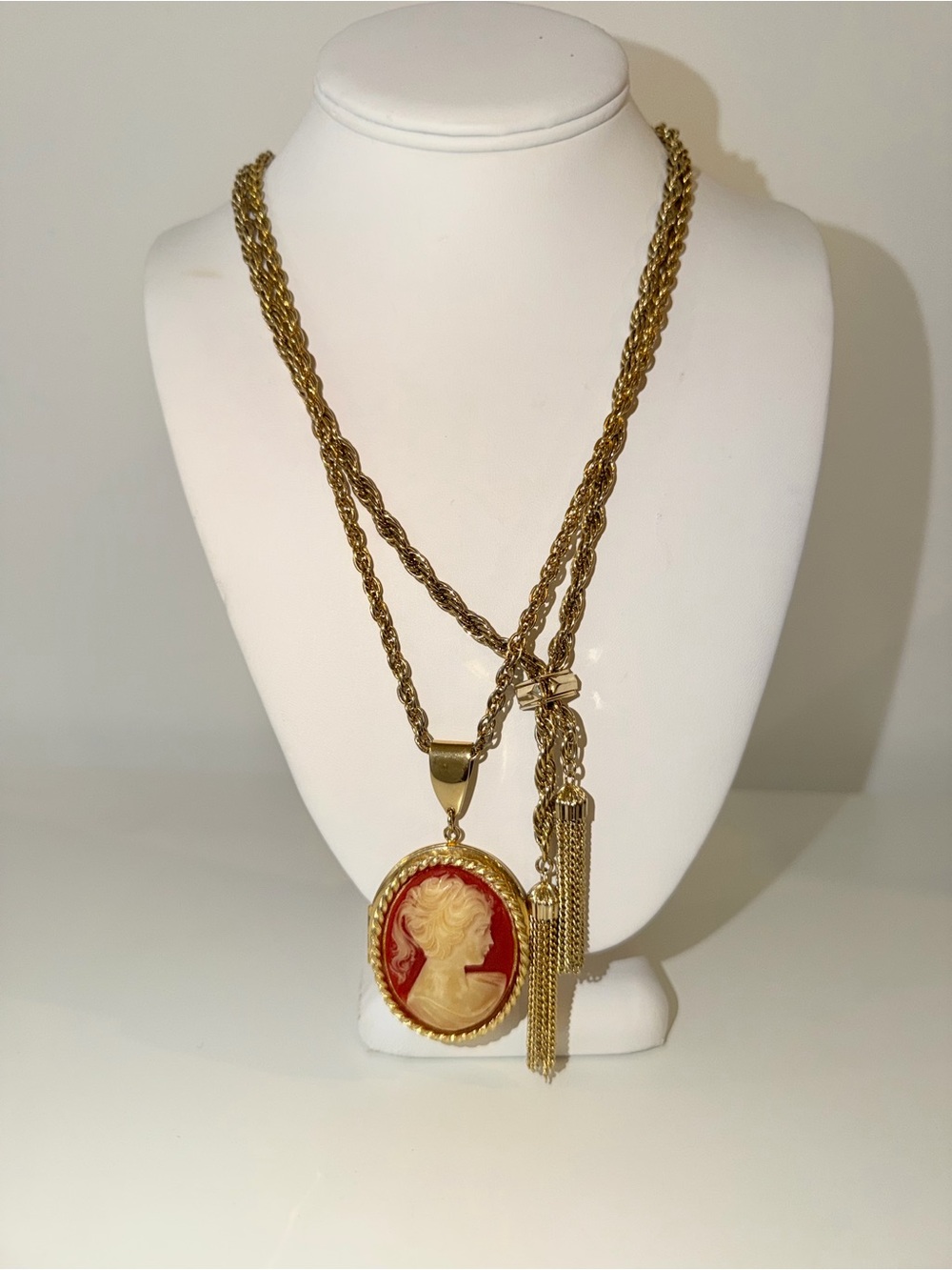 Two A Large Cameo Locket Gold-Tone Pendant Necklace & Tassel Necklace